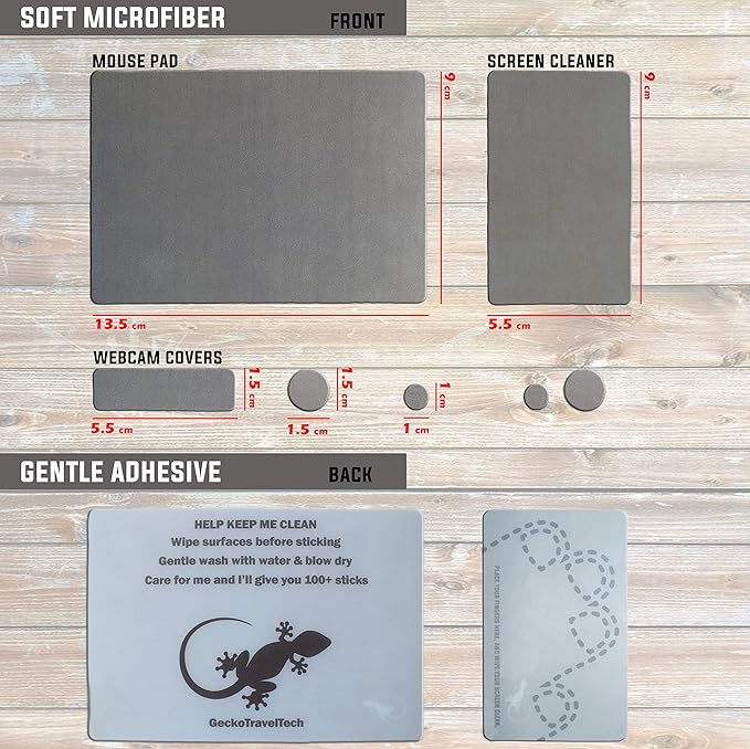 Mouse Pad Adhesive Bottom - Sticks to Any Surface - Portable - Webcam Covers and Screen Cleaner Included (2 Pack -Blank- Gray