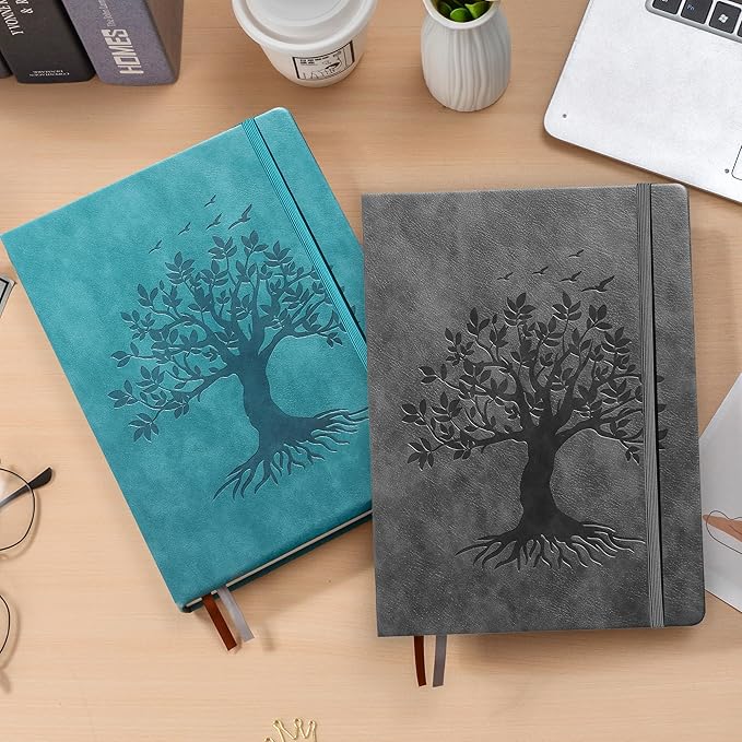 ZXHQ B5 Bullet Dotted Journal Notebook:150gsm Thick Paper, 256 Pages, Dot Grid Hardcover, Tree of Life Design, Fine Inner Pocket - 7.7" × 10" SeaGreen