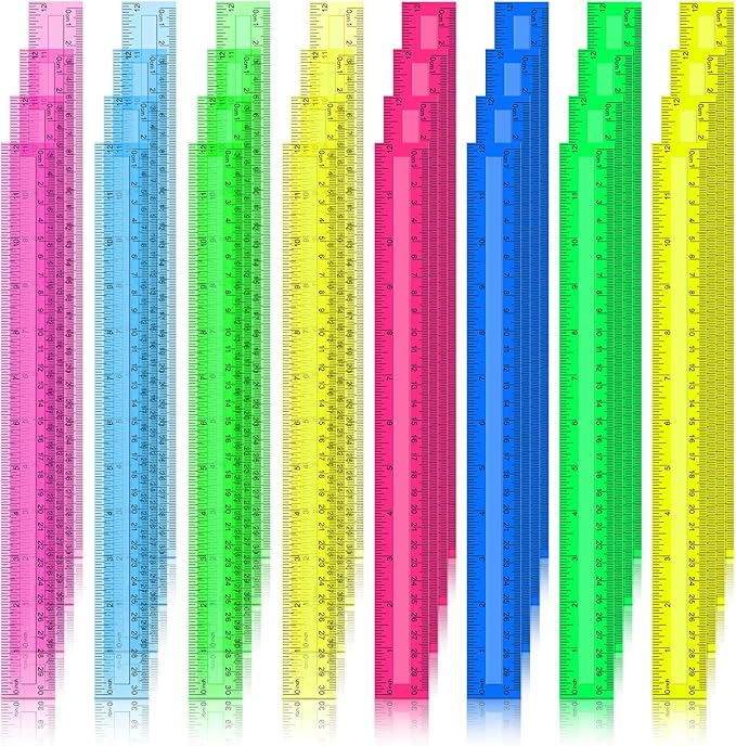 Teling 192 Pack Rulers Bulk for Classroom Transparent Colorful Metric Rulers with Inches and Centimeters 8 Colors for Kids Back to School Supplies(12 Inch)