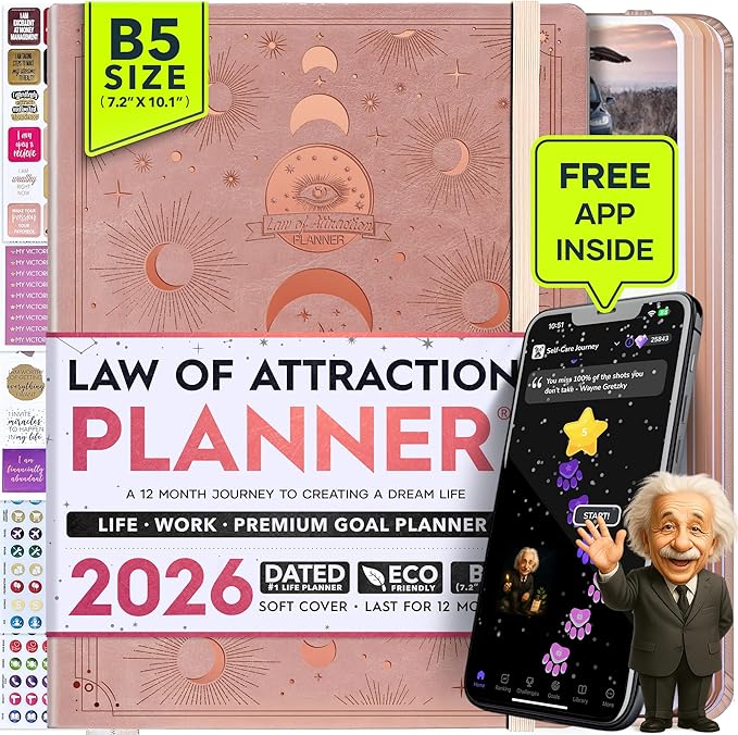 2026 Planner Weekly and Monthly | Law of Attraction Planner with Panduo App | A 12 Month Journey for Productivity, Gratitude & Goal Setting | Includes Foldable Vision Board, Gift Box & Stickers