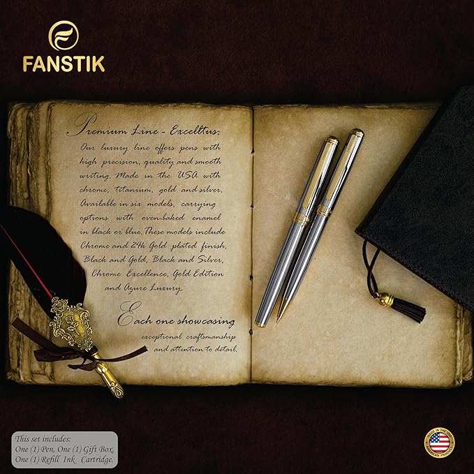 Customized Silver&Gold Luxury ballpoint pen (Made In USA) fancy gift set for women, Real 24K Gold Plating, Professional executive pen gift set for men (Lux Custom-BallPoint Silver-Gold)