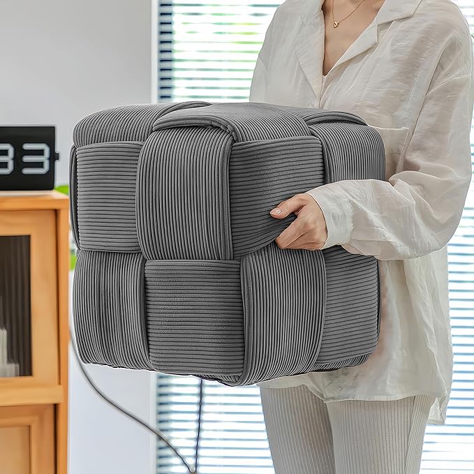 Ottoman Foot Rest Soft and Comfortable Ottoman Square Corduroy Woven Design Sofa Stool (Grey)