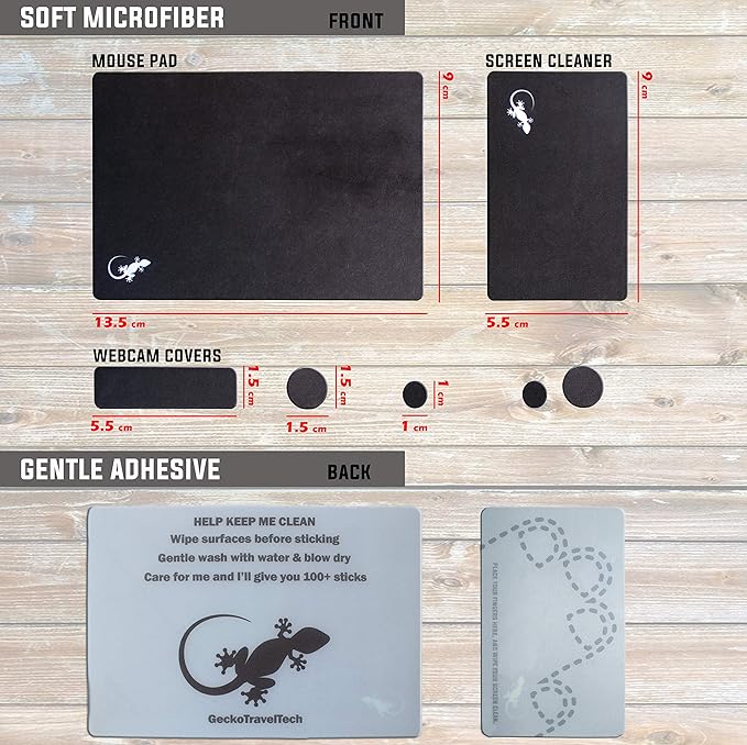 Mouse Pad Adhesive Bottom - Sticks to Any Surface - Portable - Webcam Covers and Screen Cleaner Included (5 Pack - Black)