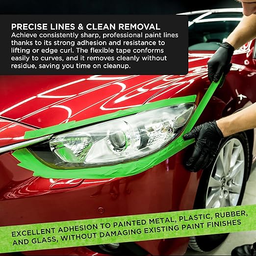 Dura-Gold Green Automotive Masking Tape 1/2 Inch (12mm x 55 Yards), Case of 72 Rolls - Premium High-Performance, Heat Resistant - Auto Refinish Painting, Car Detailing, Autobody Repair, Painters Tape