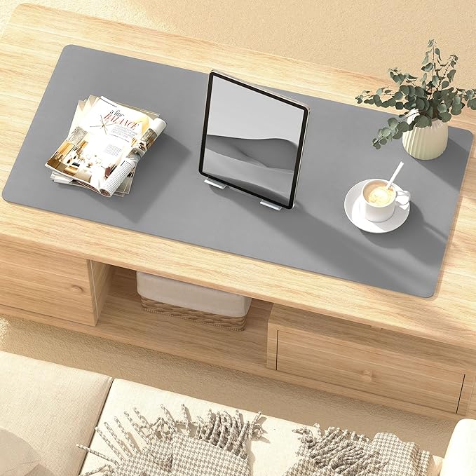 Leather Desk Pad Protector, Mouse Pad, Non-Slip Computer Mat for Desk, PU Leather Office Desk Mat for Home & Office, Waterproof Laptop Desk Blotter Pad for Keyboard and Mouse, Grey (13.7''X23.6'')