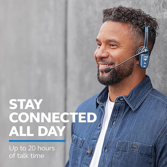 BlueParrott B250-XTS Mono Bluetooth Wireless Headphones 91% Noise Canceling Over Head Trucker Headset with Mic, Lightweight Design with Adjustable Headband, 20 hrs. Talk Time, Blue
