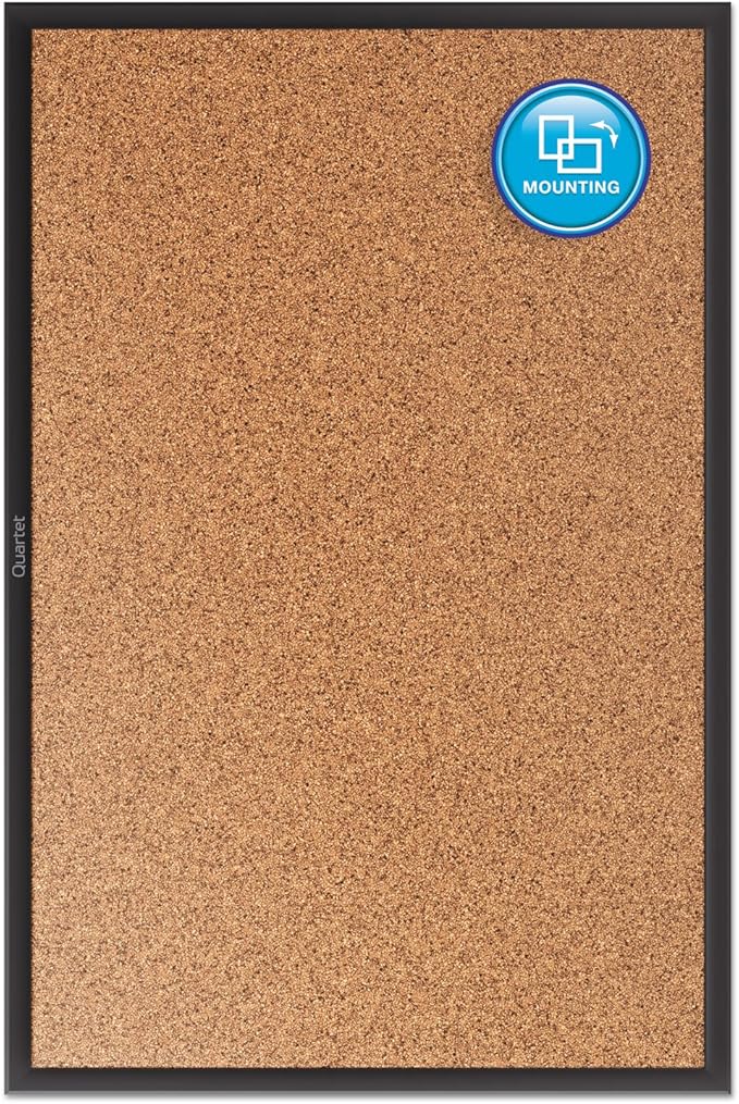 Quartet Cork Board, Bulletin Board, 2' x 1.5' Corkboard, Black Frame (2301B)