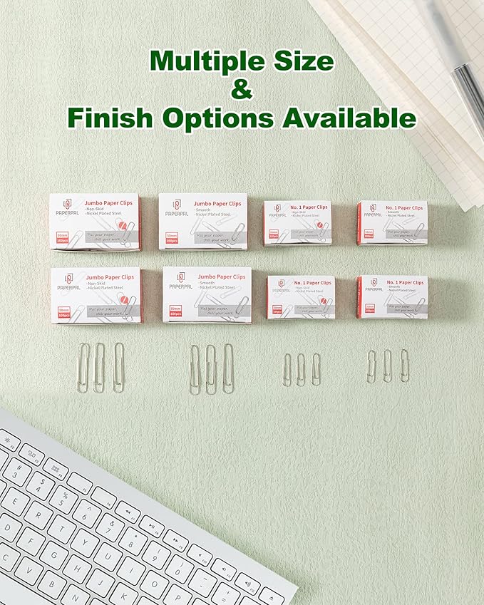 PAPERPAL Paperclips for Office School & Personal Use, Jumbo Nonskid Paper Clip (2"), 1000 Large Paper Clips (10 Boxes of 100 Each), Silver