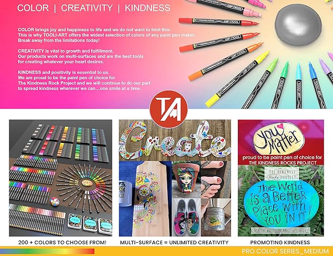 TOOLI-ART 22 Acrylic Paint Markers Paint Pens Pro Color Series Set 3mm Medium Tip for Rock Painting, Glass, Mugs, Wood, Metal, Glass Paint, Canvas, DIY. Non Toxic, Waterbased, Quick Drying (YELLOWS)