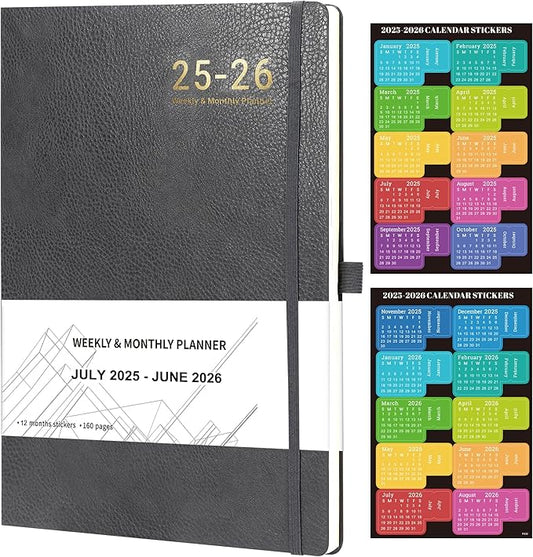 Planner 2025-2026 - 2025-2026 Planner Weekly and Monthly, Jul. 2025 - Jun. 2026, 8.5" x 11", Leather Cover Planners with Thick Paper, Back Pocket with Notes Pages - Grey