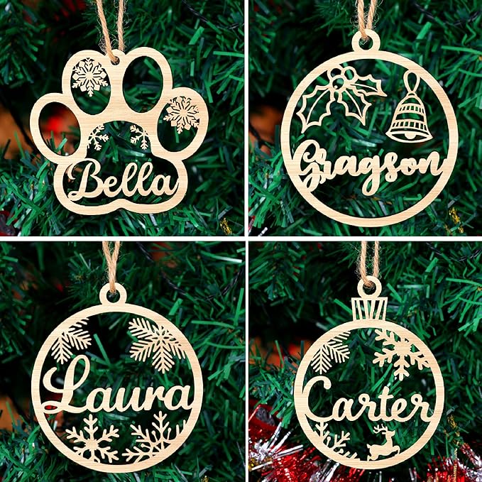 Personalized Christmas Ornaments with Name,Wooden Christmas Tree Ornaments 2025 with Custom Family Name for Kids Adults,Xmas Ornaments for Christmas Tree Gifts (01-6 Styles of Christmas Ornament)