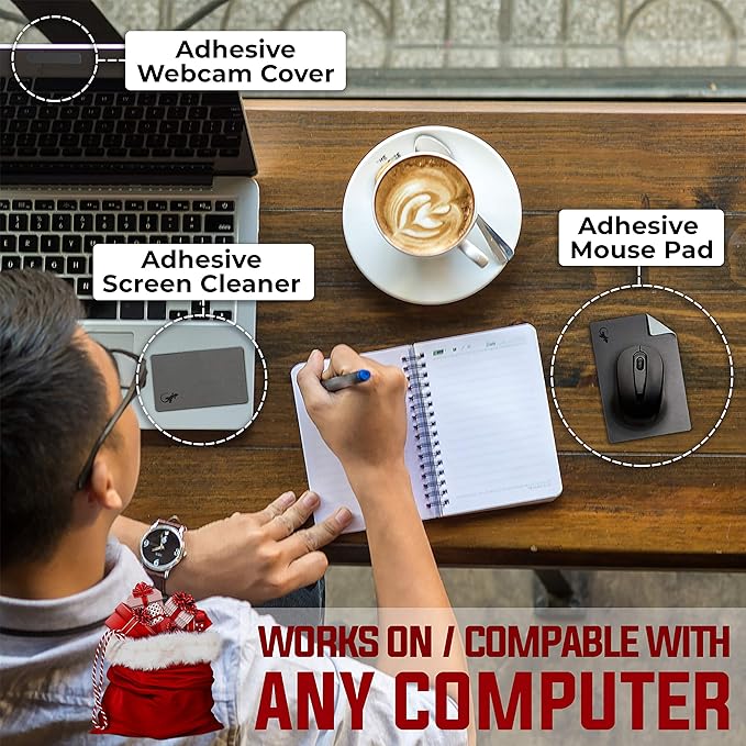 Mouse Pad Adhesive Bottom - Sticks to Any Surface - Portable - Webcam Covers and Screen Cleaner Included (Gray)