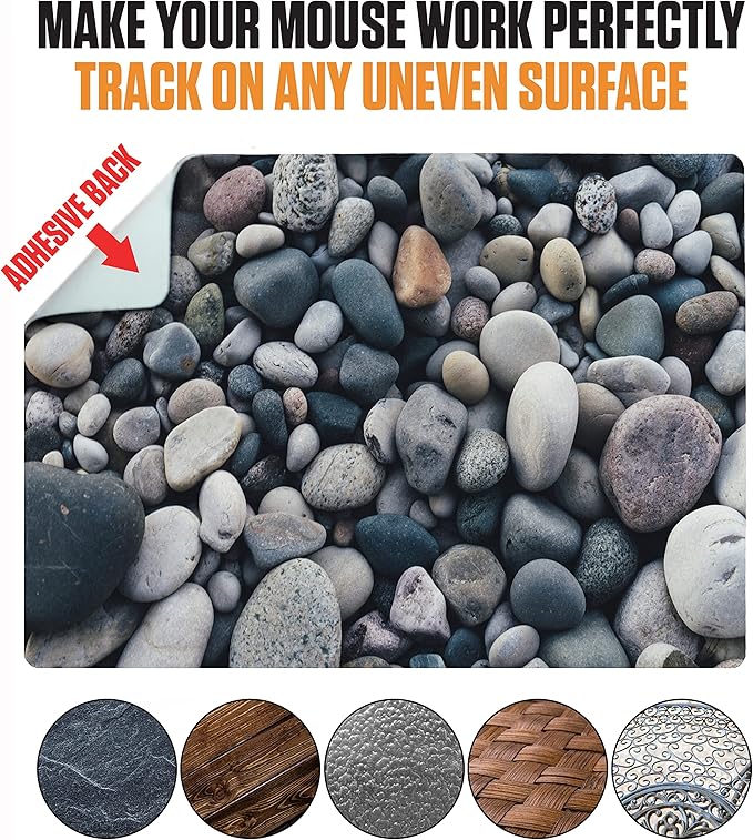 Adhesive Mouse Pad - Peel and Sticks to Any Surface - Travel Mouse Pad, Sticky for Any Surface - Excellent Tracking - River Rocks
