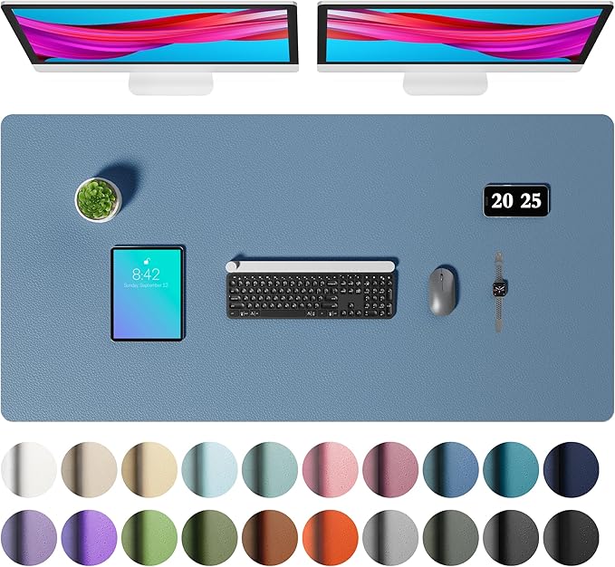 Aothia Faux Leather Desk Mat – Large Mouse Pad, Non-Slip PU Leather Blotter, Waterproof Writing Surface for Office and Home (Denim Blue, 47.2" x 23.6")