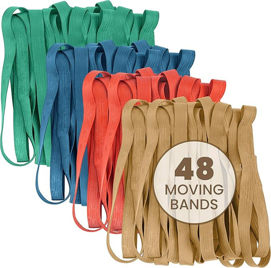 kitchentoolz 48 Pack Mover Bands – Extra Large Rubber Bands for Furniture & Moving Blankets – Heavy-Duty Stretch Bands in 4 Sizes (25", 30", 36", 42") – Secure Drawers, Doors & Covers During Moving & Storage