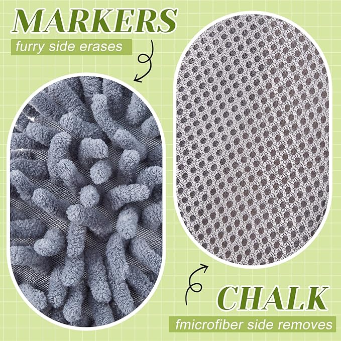 Zonon 4 Pieces Dry Erase Eraser Microfiber Shag Washable Whiteboard Eraser for Markers, Chalk, Classroom, Home and Office (Green,Yellow,Gray)