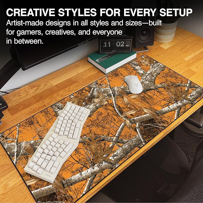 MPCO. Real Tree Large Gaming Desk Pad - 36" x 17" Duraglyde Fabric Edge Orange – Without Logo Desk Mats - Non-Slip, Washable, Smooth Glide for Precision Gaming & Work
