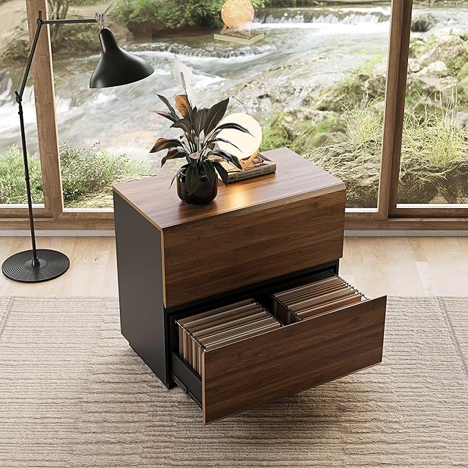 2 Drawer Lateral File Cabinet, 31w*28h Wood Filing Cabinet with Anti-tilt Mechanism, Home Office Storage Filing for Letter, A4 & Legal Size, Black Walnut