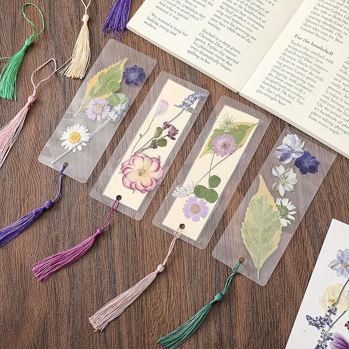 150 Pcs DIY Pressed Dried Flower Bookmark Making Kit, DIY Bookmark Bulk Thanksgiving Teacher Gifts for Reading Women Book Lovers(2 x 6 Inch,Purple)