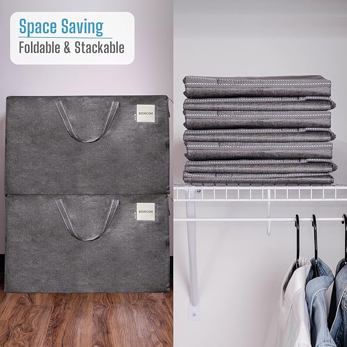 VENO 6 Pack Moving and Storage Bags, Heavy Duty, Alternative to Moving Boxes, Large Packing Totes Supplies for College Dorm Room with Zipper for Clothes, Wide Open Design (Dark Gray, 6 Pack)