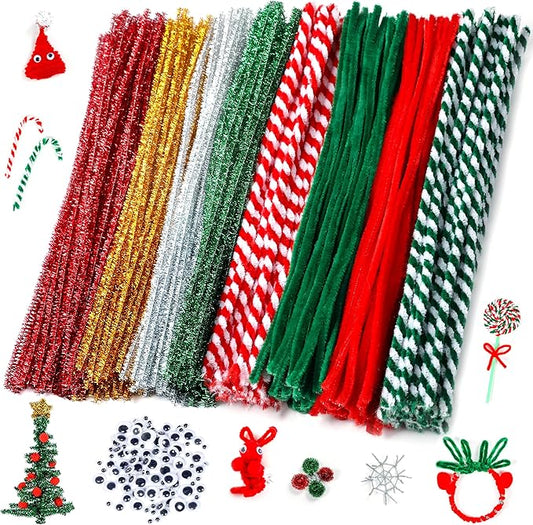 Christmas Pipe Cleaners,420 Pcs Pipe Cleaners Craft Set Including 320Pcs Pipe Cleaners &100Pcs Wiggle Googly Eyes Self Adhesive for Home&School DIY Art Crafts Daily or Christmas Decoration