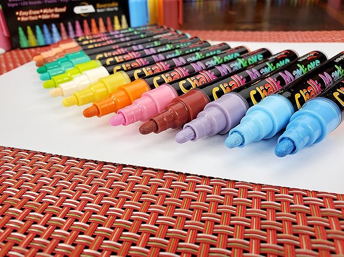ArtShip Design 14 Vintage Colors Chalk Markers - Reversible Medium Tip Liquid Chalk Pens Wet Erasable - Menu Boards, Glass, Windows, Whiteboards, Classrooms, Mirrors, Chalkboards, Plastic, Metal