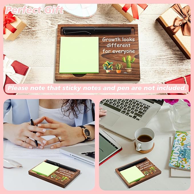 Inspirational Sticky Note Holder Wooden Notepad & Pen Holder 6.5" x 4.7" Positive Vibes Sticky Note Pad Holder Dispenser for Desk Affirmations Motivational Gifts, NPA257