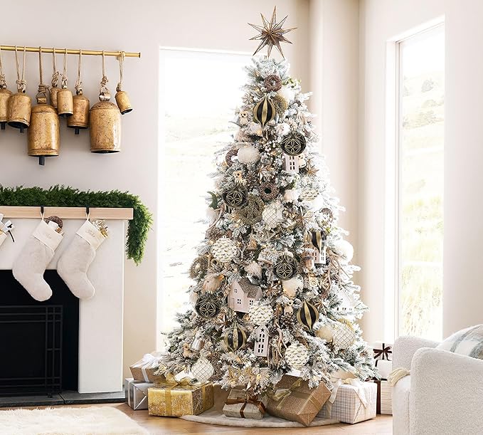 Hollyone 4.7 Inch Large Black and White and Gold Christmas Ornaments 4Pcs Balls Shatterproof Christmas Hanging Ornaments for Xmas Tree Decor Wedding Party Wreath Home Decor (Black & Gold, 120mm)