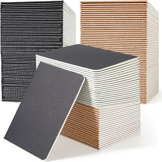 feela 170 Pack Blank Kraft Notebooks, Unlined Sketchbook Mini Cute Note Pad for Drawing Writing, Journal Bulk For Kids Students Office School Supplies, A6, 48 Pages, 4.25” X 5.5”, Black and Brown