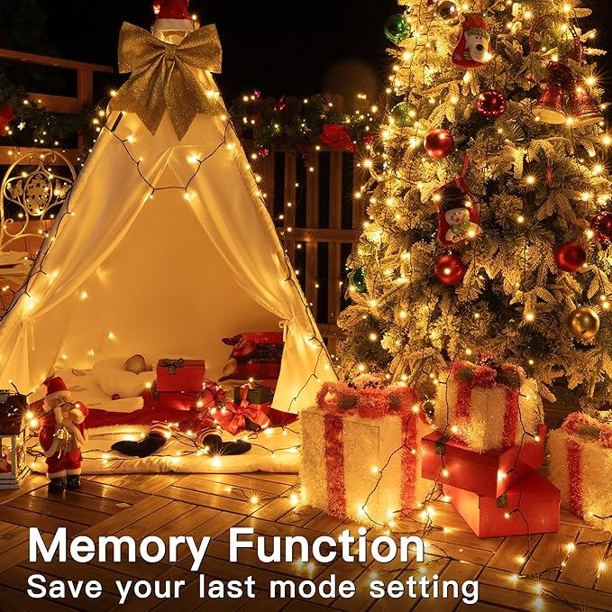 197FT 600 LED Christmas Lights Outdoor, Warm White Christmas Tree Lights Plug in, 8 Modes Twinkle String Light for Outside Bedroom Wedding Party Ceiling Xmas Home Decorations