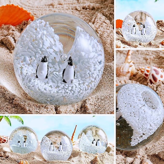 EUSTUMA Hand Blown Glass Penguin Paperweight,Sea Animal Ornament for Fish Tank Aquarium,Sea Animals Collection for Birthday Gift,Paperweight Glass Ball