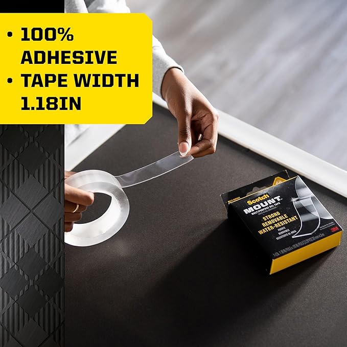 Scotch-Mount Multi-Purpose Gel Tape, Double-Sided Tape for Heavy Duty Applications, Removable Mounting Tape, Nano Tape, Water-Resistant Clear Mounting Tape, Holds up to 20 lbs, 1-Pack