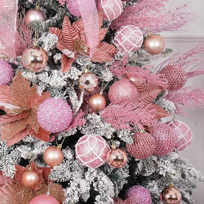 6pcs 3.94" Christmas Ball Ornaments Glitter Shatterproof Christmas Tree Ornaments Sequin Xmas Hanging Balls Decorations for Wedding Party Holiday(Pink)