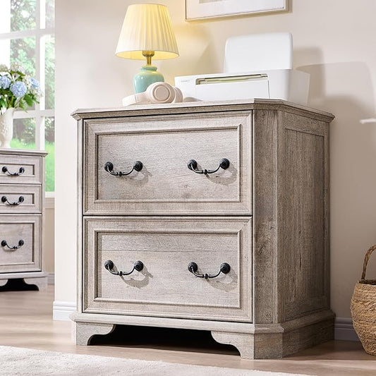 T4TREAM 2 Drawer File Cabinet-30 Wide Wooden Extended Desktop, Farmhouse Filing Cabinet with Smooth Rails, Holds Letter/Legal/A4, Hexagonal Design & Framed Drawer Fronts, Light Rustic Oak