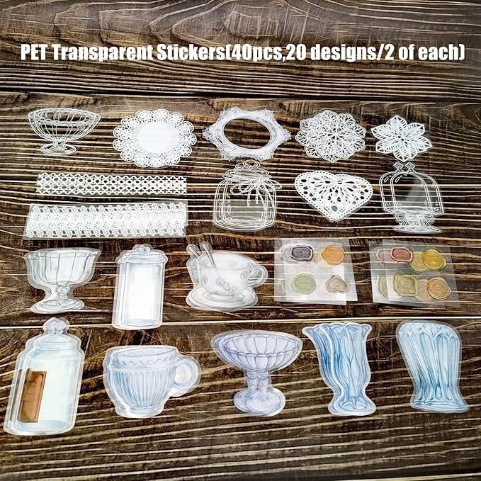 260PCS Vintage Journaling Scrapbooking Supplies Scrapbook Sticker Paper Ephemera Pack for Bullet Junk Journal Planners Collage Craft Notebooks Album (Coffee and Bread)