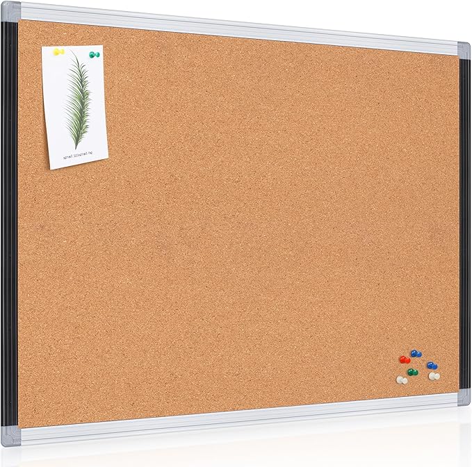 Board2by Large Cork Bulletin Board 36" x 48", Black/Sliver Aluminium Framed Corkboard, 4 x 3 Office Board for Wall Decor, Wall Mounted Notice Pin Board with 18 Push Pins for School, Home & Office