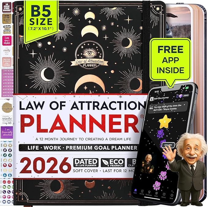 2026 Planner Weekly and Monthly | Law of Attraction Planner with Panduo App | A 12 Month Journey for Productivity, Gratitude & Goal Setting | Includes Foldable Vision Board, Gift Box & Stickers