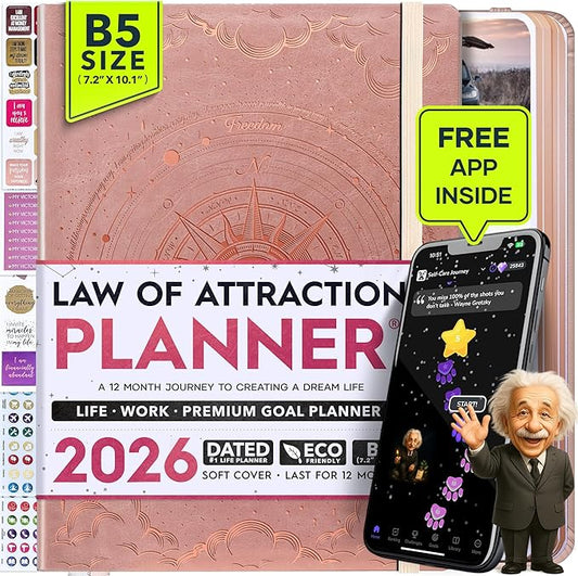 2026 Planner Weekly and Monthly | Law of Attraction Planner with Panduo App | A 12 Month Journey for Productivity, Gratitude & Goal Setting | Includes Foldable Vision Board, Gift Box & Stickers