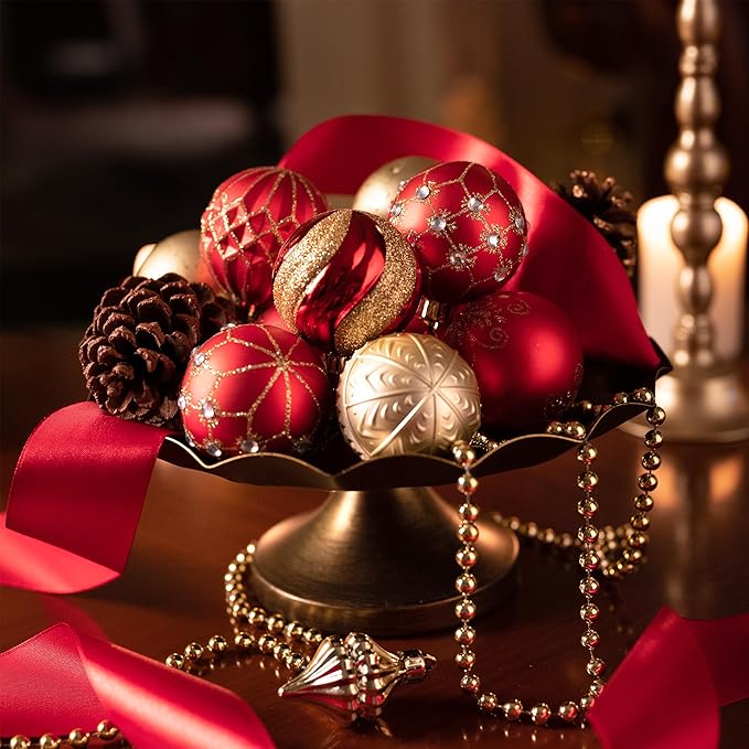 Valery Madelyn Christmas Ornaments Set, 30ct 2 Inches Red and Gold Shatterproof Christmas Tree Decorations Ball Ornaments Bulk, Luxury Hanging Ornaments for Xmas Holiday Party Decor