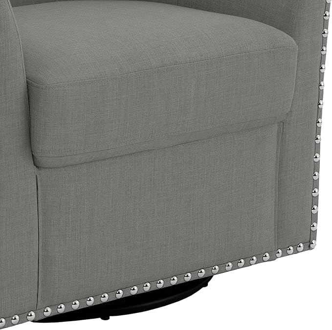 UIXE 360° Swivel Barrel Accent Chair Set of 2, Modern Upholstered Arm Chair Round Club Armchair, Nailhead Trim Single Sofa Seating in Fabric for Living Room - Light Gray