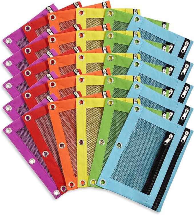 Blue Summit Supplies Pencil Pouches, Bulk Pencil Pouch 30 Pack in Assorted Colors for Storing School Supplies, Writing Utensils, and more, Cloth Zipper Pouches for 3 Ring Binders, 30 Count