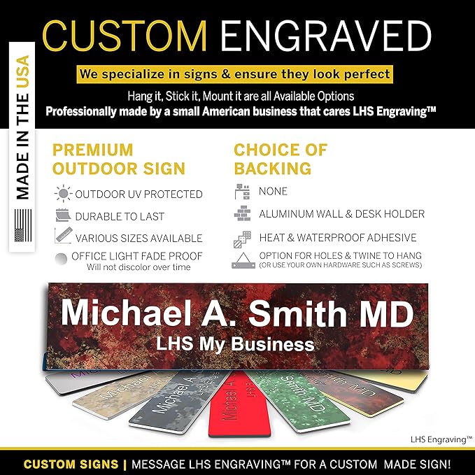 Engraved Door Signs for Office Personalized Rustico Granite Plastic Door Plaque White Letters - Made in USA 2x6 S2