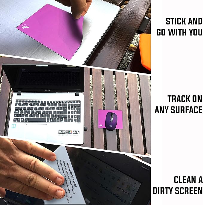 Mouse Pad Adhesive Bottom - Sticks to Any Surface - Portable - Webcam Covers and Screen Cleaner Included (Pink)