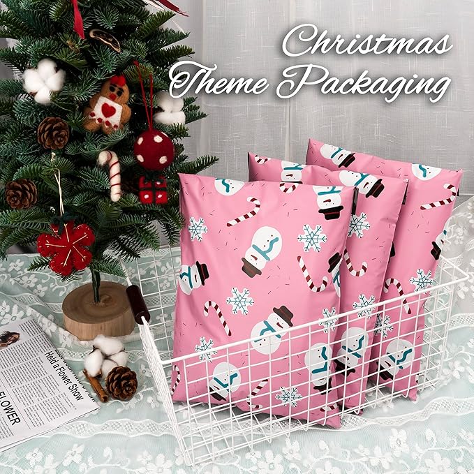 Christmas Poly Mailer 12x15.5 Inch 50 Pcs, Waterproof Shipping Bags for Clothing, Tear-Resistant Mailier, Strong Mailing With Self-Seal - Snowmen Printed