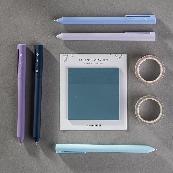 DIVERSEBEE Gel Ink Pens Assorted Colors, 0.5 mm Fine Point, Bible Pens No Bleed Through with Cute Fine Tip, Bible Study Journaling Supplies Set, 5 Pack (Blue)