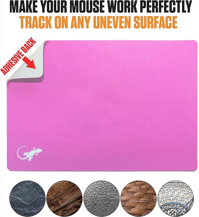 Mouse Pad Adhesive Bottom - Sticks to Any Surface - Portable - Webcam Covers and Screen Cleaner Included (Pink)
