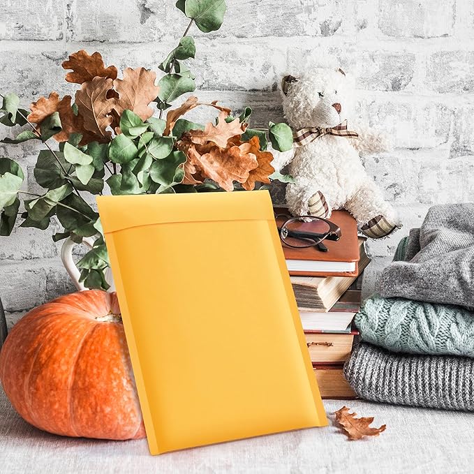 UCGOU Kraft Bubble Mailers 5x8.6 Inch Usable Size 5x7 Inch 50 Pack Yellow Padded Envelopes Small Business Mailing Packages Self Sealing Tear Resistant Boutique Bulk Mail Shipping Bags Bubble Mailers