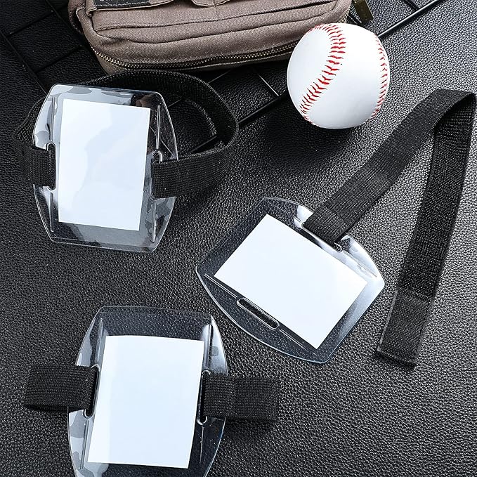 Meanplan 50 Pcs Arm Badge Holder Armband ID Badge Holder Bulk Visibility PVC with Adjustable Belt Elastic Armband Clear Name Tag for Work Pass, Postcards, Universal Size(Black)