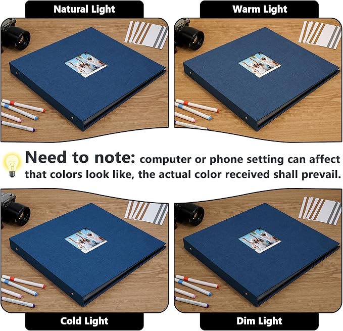 Vienrose Scrapbook Photo Album 12x12 Inch 3 Ring Binder, Linen Cover Large DIY Scrapbooks with 30 Sheets Plastic Sleeves 60 Pages Blank Black Inner Pages for Wedding Birthday Travel Baby Photos Blue