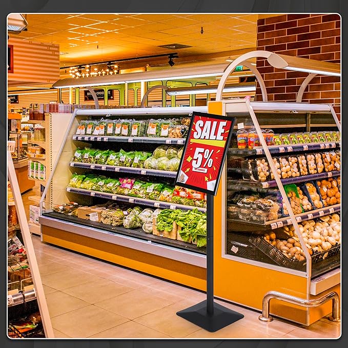 11x17 Standing Sign holder, 360° Adjustable Head and Tool Free Height Adjustment for Advertisement – Pedestal Stand Sign holder with Sturdy Safe Corners and Anti-Tip 4mm Thick Base